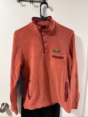 L.L. Bean Rust Orange Snap-Placket Fleece Pullover with Contrast Trim